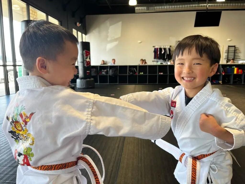 students sparring for preschool self defense lessons